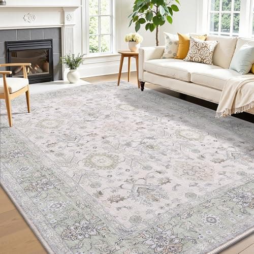 Vanmoos 5x7 Area Rugs for Living Room, Bedroom - Machine Washable, Non-Slip Bedside Rug, Large Soft Floor Carpet for Office, Dining Room, Farmhouse and Home Decor, Cozy Elegance/Green