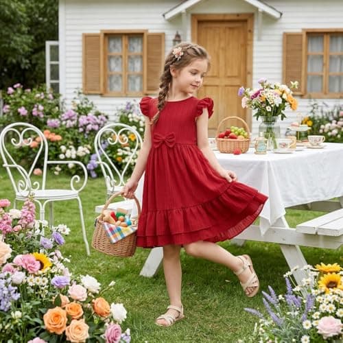 Mariy Riseni Flower Girl Dress Summer Ruffle Sleeve A-Line Bow Toddler Girls Wedding Birthday Party Dress Size 5-12Y - Thumbnail 2