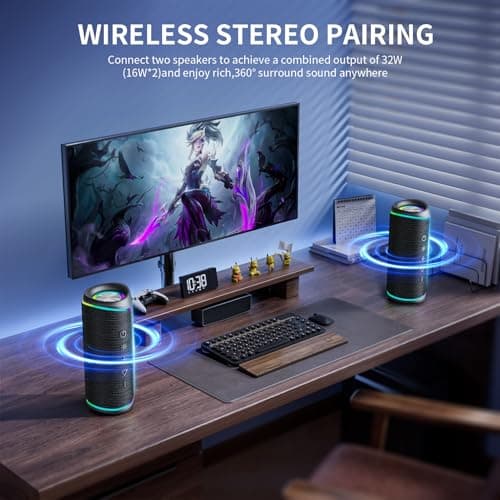 IHE Bluetooth Speaker - HD Sound, IPX5 Waterproof, Up to 20H Playtime, TWS Pairing, BT 5.3, Portable Wireless Speaker for Home, Party, Beach & Outdoor, Black - Thumbnail 5