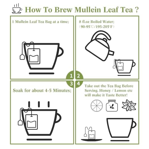 HUAYING Mullein Leaf Tea Bags, 30 Teabags, 3g/Bag For Lungs, Caffeine Free, Non-GMO (3.17 oz/90g) - Thumbnail 6