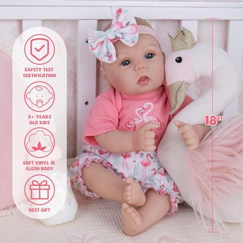 Milidool Realistic Reborn Baby Dolls Girl - Realistic Baby Dolls Girl Real Looking 18 inch Doll with Soft Poseable Body, Lifelike Newborn Baby Doll, Kids Gift for 3+ Years Old - Thumbnail 4