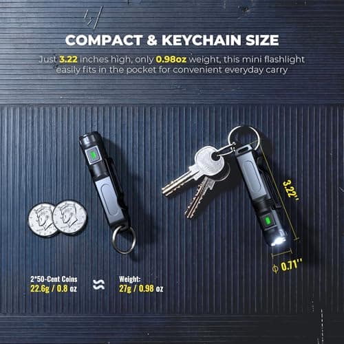 HOKOILN Keychain Flashlight, Bright 650 Lumens USB-C Rechargeable Mini Flashlight, Waterproof Small Pocket Light for Everyday Carry, Camping, Hiking, Emergencies (1, Midnight Black) - Thumbnail 2
