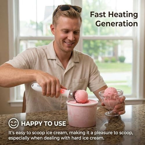 GAGIO Electric Heated Ice Cream Scoop (Upgraded 2.2 oz), Self Warming Ice Cream Scooper for Rock Hard Desserts, Gelato & Sorbet, Battery Powered with Safe Switch, Premium Gift (White) - Thumbnail 5