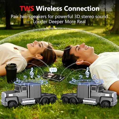 AONOX Easter Truck Bluetooth Speaker Toy for Car Desk Gaming & Outdoor Easter Parties Easter Basket Stuffers Gift for Kids & Car Lovers Pickup Truck Speaker with FM Radio USB/TF TWS Stereo LED Lights - Thumbnail 3