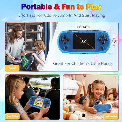 3.2" IPS Large Screen Handheld Game Console for Kids Preloaded 100 Retro Video Games, Portable Gaming System Rechargeable Battery, Mini Travel Electronic Toy Gifts for Boys Girls (Blue) - Thumbnail 6