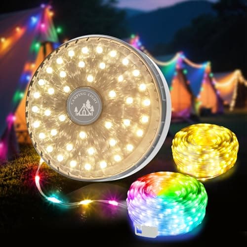 KOBAIBAN Camping String Lights Rechargeable 4000mAh, 3 in 1 Upgraded Outdoor String Lights with 13 Lighting Modes, 32.8FT LED Hanging Lights, Waterproof Camping Lights for Awning Party Festival Decor