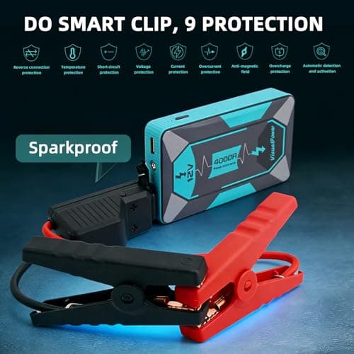 VisualPower Jump Starter Portable,4000A Peak Motorcycle Jump Starter, Jump Box for Car Jumper Starter Portable, 12V Auto Booster Pack(Up to 7L Gas and 5L Diesel Engine) with Smart Safety Jumper Cable - Thumbnail 4
