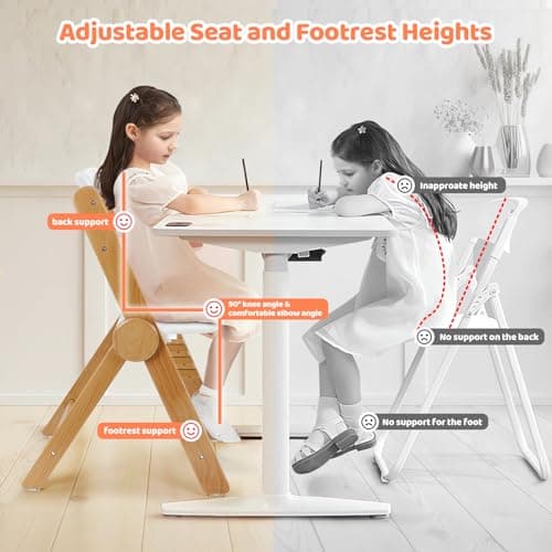 Ezebaby Foldable Wooden High Chair, No-Tools Adjustable Baby High Chair for Toddlers to Adult, Space-Saving Space Highchairs with Double Tray & Washable Cushion (Modern White) - Thumbnail 3