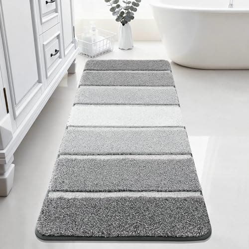 COSY HOMEER Bathroom Rugs 59"x20", Ultra Soft Absorbent Bath Mat with Non-Slip TPR Backing, Machine Washable Shaggy Rug for Bathroom Floor, Grey - Image 1