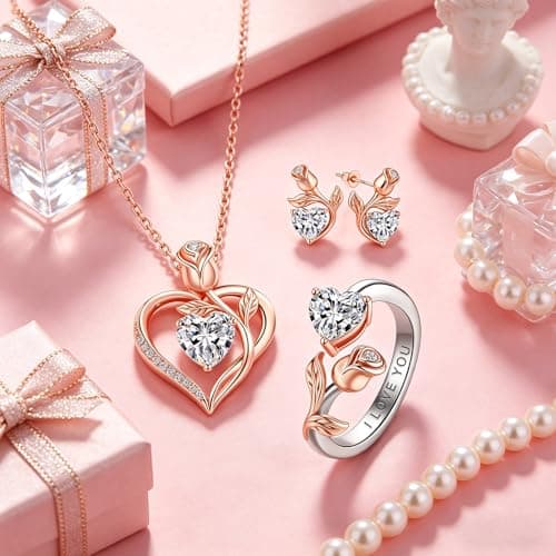 1CT Rose Heart Adjustable Ring 6.5~8 Ring Moissanite/Lab Created Ruby/Emerald And More VVS1 D Clarity 18K White/Rose Gold Gift for Wife Mother Daughter Birthday Wedding Engagement Christmas Anniversary Mothers Day Gift for Mom Bride - Thumbnail 3