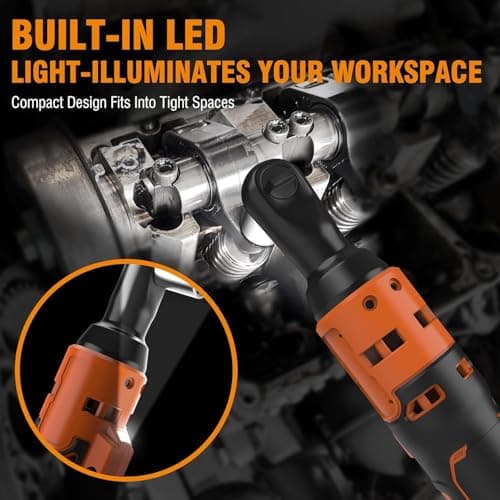 Protmex 3/8'' Cordless Ratchet Wrench, 60FT-LBS (80N.m) Electric Ratchet with 21V 2 X 2.0Ah Battery, 400 RPM Chargeable Power Ratchet Driver Set with 8 Sockets,1/4 Adaptor, 3" Extension Bar - Thumbnail 6