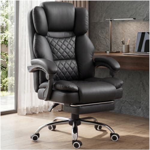 GTPLAYER Executive Office Chair Big and Tall Leather Gaming Chair with Pocket Spring Cushion & Ergonomic Lumbar Support for Lower Back Pain Relief, Comfy Desk Chair with Footrest, Matte-Black - Image 1