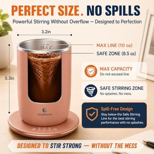 Self Heated Stirring Coffee Mug, 10oz Auto Mixing Cup with Warmer, Rose - Thumbnail 5
