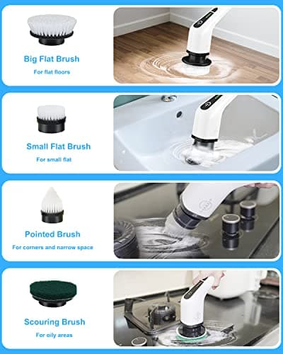 Leebein Electric Spin Scrubber, Cordless Cleaning Brush with 8 Replaceable Brush Heads, Tub and Floor Tile 360 Power Scrubber Dual Speed with Adjustable & Detachable Handle for Bathroom Kitchen Car - Thumbnail 5