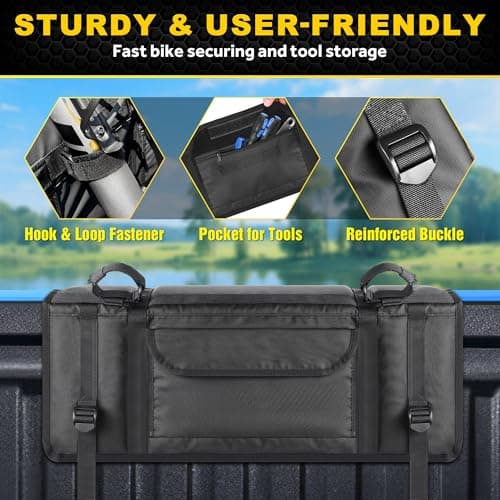 Bumbee Tailgate Bike Pad - Holds 2 Mountain Bikes with Reflective Safety Strips & 2Tool Pockets, for Outdoor Bicycle Transportation - Thumbnail 5