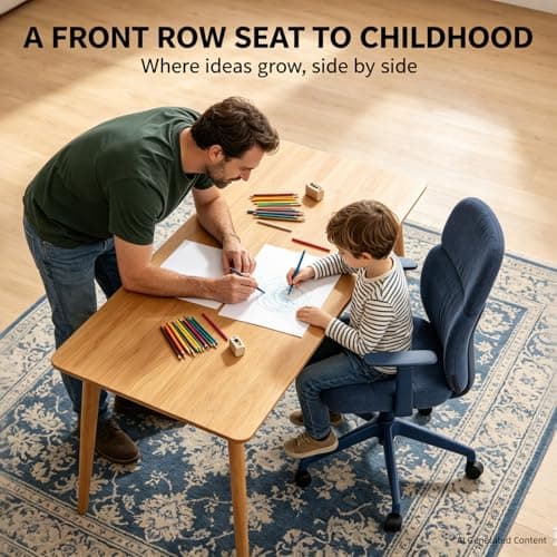 LuxErgo Fabric Home Office Desk Chairs Comfy Rolling Desk Chair with Armrest, Swivel Computer Chair with Wheels, Adjustable Backward Tilt Chairs for Children/Student/Kids, Misty Blue - Thumbnail 3
