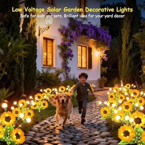 Garpar Solar Lights Outdoor Garden Decor, 4 Pack Swaying Solar Firefly Lights with Big Sunflowers, Waterproof Solar Flower Lights for Yard, Lawn, Pathway, Patio, Gifts for Mom Grandma Women - Thumbnail 5