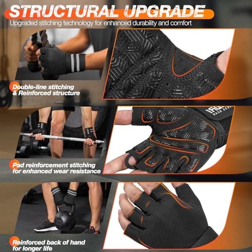 SIMARI Workout Gym Gloves for Men Women, Weight Lifting Gloves with Wrist Wrap Support, SBR Pad Grip for Full Palm Protection, for Exercise, Fitness, Dumbbells, Barbell, Climbing, Fingerless - Thumbnail 4