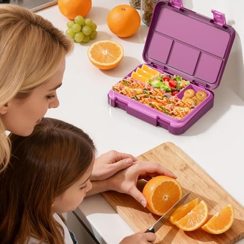Sxueg Bento Lunch Box for Kids, 4 Compartments Kids Leak Proof Bento Lunch Boxes Food Containers for School, Travel, On-the-Go Meal, Food Grade, Microwave, Dishwasher Safe Rose Red - Thumbnail 2