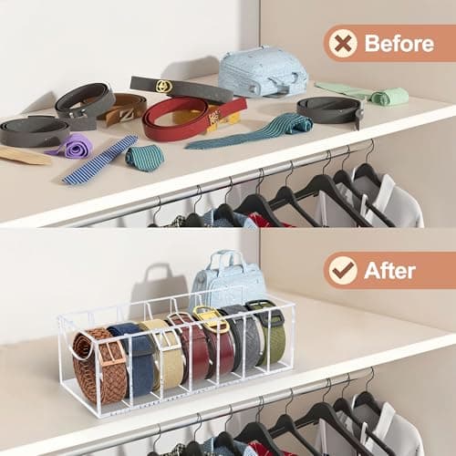 Oubou Belt Organizer, Acrylic Belt Storage Organizer for Closet with Dust Cover and Drawer,7 Compartments Transparent Display Case for Belts Best Gift for Men And Husband - Thumbnail 5
