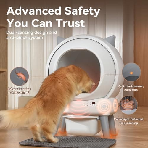 Automatic Litter Box, ZHMZ Self Cleaning Litter Box for Multiple Cats, Large Space Auto Robot with Dual Safety Sensors, Odor-Control with Mat and 2 Roll Garbage Bags - Thumbnail 3