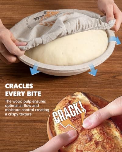 Wood Pulp Banneton Bread Proofing Baskets Set of 2, 9 Inch Round 2.2LB Sourdough Banneton Basket with Liner, Non-Stick Dough Proofing Bowl for Rising and Baking - Thumbnail 4