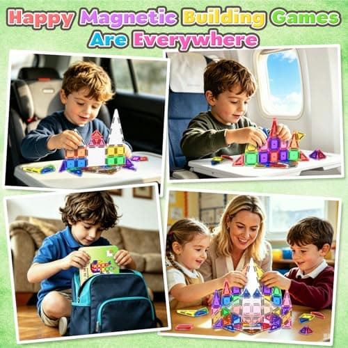 ORZbb 65PCS Mini Magnetic Tiles Toddler Travel Essentials Set with Case, Magnetic Building Blocks Sensory Montessori Preschool Learning Toys Gifts for 3-8 Year Old Boys Girls - Thumbnail 6