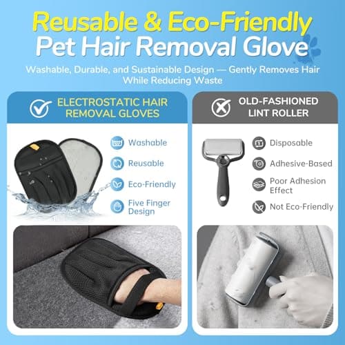 FOOCO Pet Hair Removal Glove & Brush Set – Self-Cleaning Slicker Deshedding Brush and Reusable Hair Removal Glove for Dogs, and Cats, Gentle Grooming Tool for Long & Short Haired Pets - Thumbnail 6