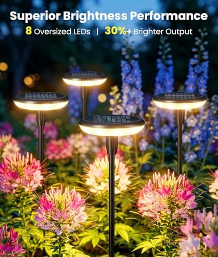LETMY Solar Pathway Lights Outdoor, 8 Pack Durable Metal Solar Path Lights, Auto On/Off Garden Lights Solar Powered, IP65 Waterproof Solar Lights Outdoor for Landscape, Path, Garden, Patio, Driveway - Thumbnail 2