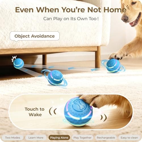 Apasiri Interactive Dog Toys: Automatic Moving Dog Balls with LED Lights, Puppy Toy to Keep Them Busy, Shaky Dog Ball for Small,Medium,Large Dogs, Dog Toys for Aggressive Chewers,Rechargeable - (Blue) - Thumbnail 4