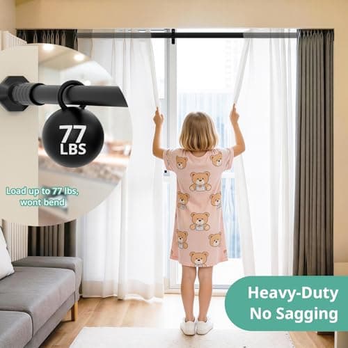 ZYLQOVISK Shower Curtain Rod 51-86 In, Extra Long Tension Curtain Rod No Drilling for Patio, Bathroom, Window, Adjustable Heavy Duty Tension Rod Never Rust, Spring Shower Rod Diameter 1.26 In, Black - Thumbnail 3
