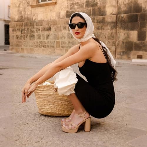 Erocalli Nude Heels for Women Sandals Summer High Strappy Open Toe Platform Adjustable - Block, Round, Chunky, Cute, Wedding Comfortable Shoes - Thumbnail 6