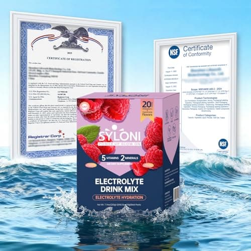 Syloni Electrolytes Powder Packets, Raspberry(0.36 oz*20 Sticks), Sugar Free Hydration Packets Electrolyte Drink Mix with 7 Vitamins and Electrolytes, Keto Friendly, Vegan, Gluten Free - Thumbnail 2