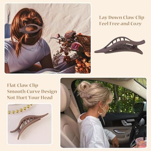 CHANDAT Flat Hair Clip 6 pcs Lay Down Claw Clips Hair Accessories for Women -Brown - Thumbnail 5