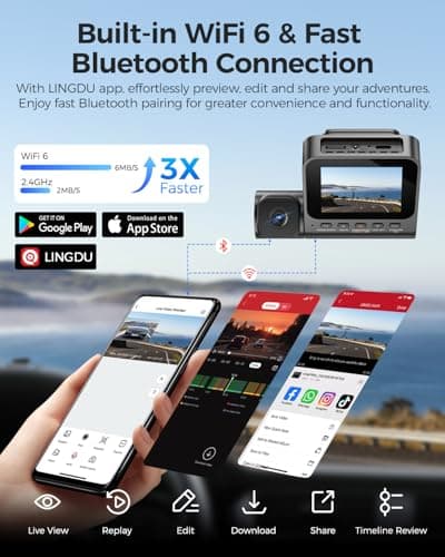 LINGDU 3 Channel 4K Dash Cam, Dash Camera for Cars, 4K+1080P+1080P Front Inside and Rear Triple Car Camera, Built-in WiFi 6 GPS, 24H Parking Mode, WDR Night Vision, Free 64GB Card V630 Dash Cam - Thumbnail 4