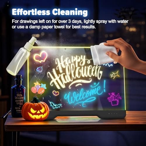 16-Inch Rechargeable LED Drawing Board, 9-Color Light Modes, Neon Art Dry Erase Light Up Doodle Glow Pad with Built-in Stand, Sketching Gift Toy for Kids/Girls/Teens, 5 Markers & Tracing Book - Thumbnail 6