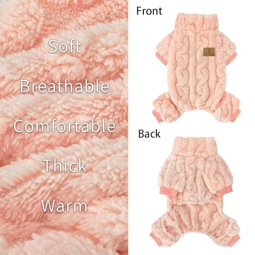 XPUDAC Dog Sweater, Dog Winter Clothes for Small Medium Dogs Girl Boy Fleece Pet Pajamas for Winter Christmas, Peach-Small - Thumbnail 5