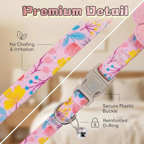 Floral Dog Collar with Bell and Flower, Cute Dog Collar for Puppy Small Medium Large Dogs, Pink Girl Dog Collar for Female/Male Dog Birthday Wedding Photo Props - Thumbnail 4