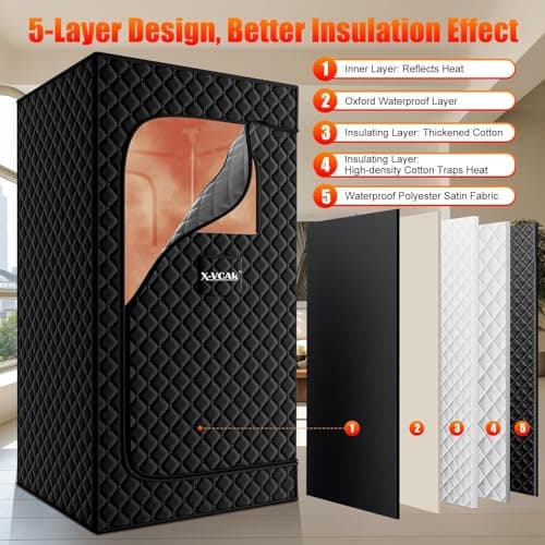X-Vcak Upgraded Portable Sauna for Home，Relaxation, Steam Sauna for Home with Steamer, Remote Control, Folding Chair, 9 Levels - Thumbnail 5