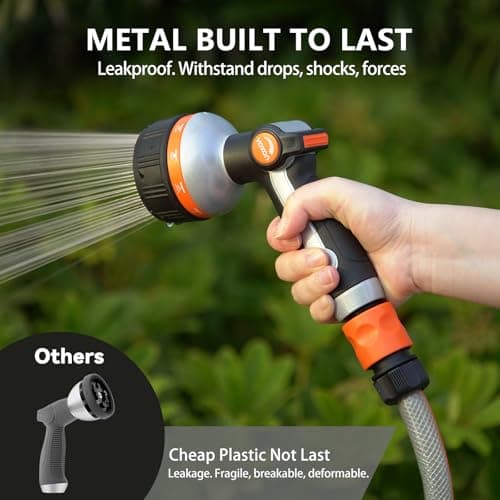 VOXON Hose Nozzle Heavy Duty 10 Spray Patterns - Metal Garden Water Hose Sprayer with Thumb Flow Control | On Off Valve, Nozzle Sprayer for Lawn & Plant Watering, Car & Pet Washing - Thumbnail 4