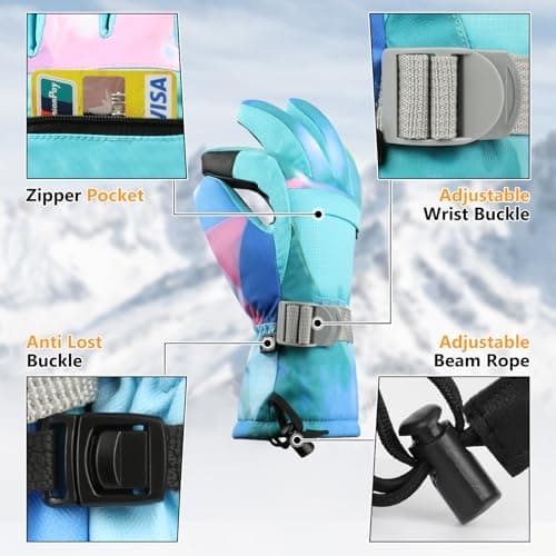 Pnosnesy Ski Gloves,Winter Snow Waterproof Gloves Touchscreen Skiing & Snowboarding Cold Weather Glovess,Fits Both Men & Women,for ParentChild Kids with Wrist Strap - Thumbnail 3