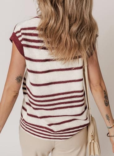 Dokotoo Womens Vest V Neck Cable Knit Vest for Women Short Sleeve Sweater Vest Knit Fashion Clothing Womens Sweaters Red Small - Thumbnail 2