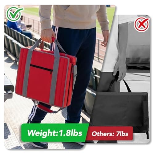 janiry Stadium Seats with Back Support 1PACK Adjustable Bleacher Chairs with Back and Cushion Bleacher Seat with Cup Holder, Carry Handle & Shoulder Strap for Outdoor Sports Events, Picnics, Red - Thumbnail 3