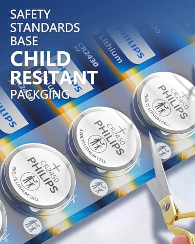 Philips CR2450 3V Lithium Button Cell Battery, 10 Pack, 10 Year Shelf Life, Leak Proof, Child Resistant Packaging Works with Key Fob, Home Devices - Thumbnail 2