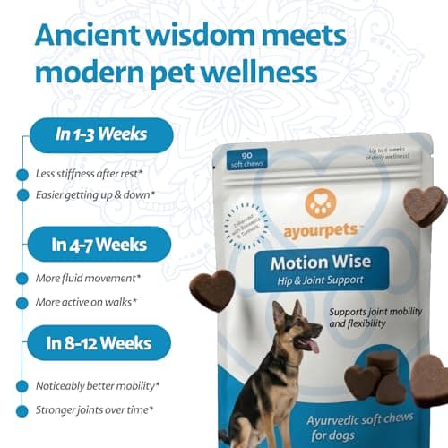 Ayourpets Hip and Joint Supplement for Dogs with Stiff Joints, Arthritis & Mobility – Natural Boswellia, Ashwagandha & Turmeric Herbal Holistic Support – Pork Flavor – 90 Count - Thumbnail 3