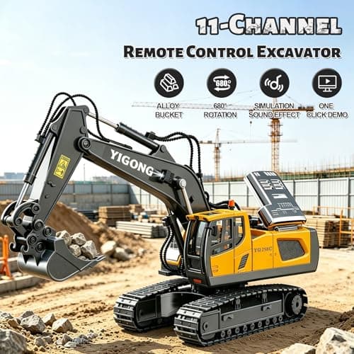ADTHLIER Remote Control Excavator Toy for Boys 6-11 yrs Old,11-Channel RC Excavator Toy,with Metal Shovel,2.4Ghz RC Construction Vehicle,Ideal Gifts for Kids on - Thumbnail 2