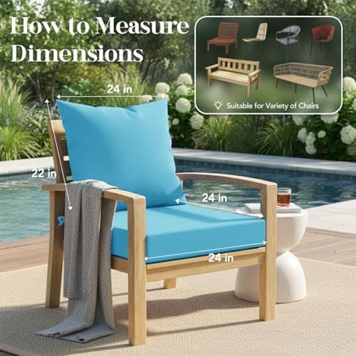 L’AGRATY Outdoor Chair Cushions for Patio Furniture：24" x 24" Deep Seat Cushions with Backrest for Couch Sofa Chair - Waterproof Fade-Resistant Patio Cushion (Set of 1,Bright Blue) - Thumbnail 6