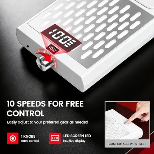 AIKYA Professional Nail Dust Collector - 4000RPM Powerful Vacuum with 10 Speed Settings, Quiet Cordless Extractor for Acrylic Nails, Salon & Home Use-White - Thumbnail 4