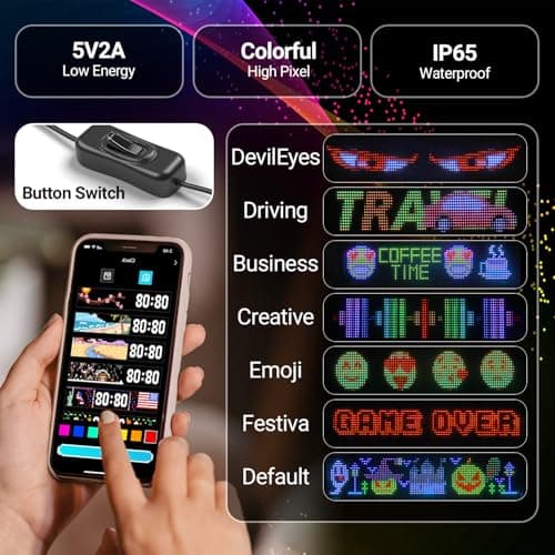 dalattin Devil Eyes Light for Windshield, 6.81"x2.75" High-Brightness USB LED Display, APP/Remote Control for Custom Text & Animation, Multi-Panel Sync for Cars Trucks SUVs, USB-Powered - Thumbnail 4