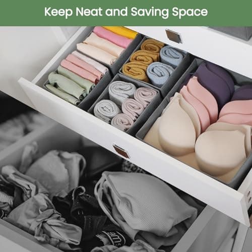 Criusia Drawer Organizer Clothes,16 Pack Underwear Drawer Organizers, Foldable Closet Organizers and Storage Dresser Drawer Dividers Clothing Organizer for Clothes, Socks, Scarves, Bra, Ties (Grey) - Thumbnail 2